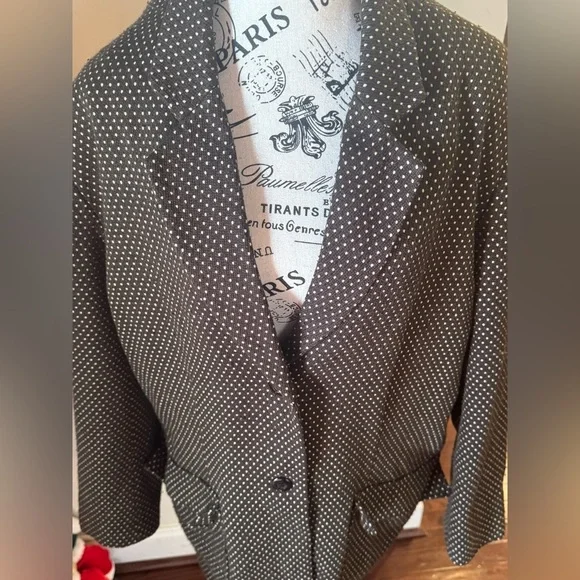 Vintage Newport News Brown Cream Polkadot Blazer Women’s 22W Acrylic Business - Picture 3 of 6